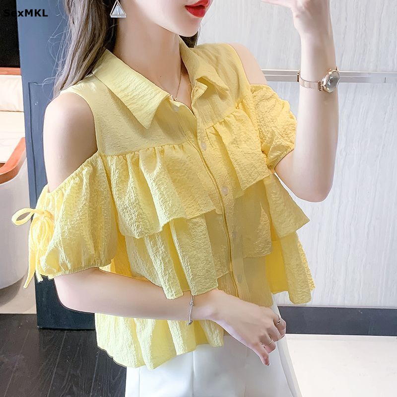 Blouse Off Shoulder - Chemisier blanc décontracté à volants et
