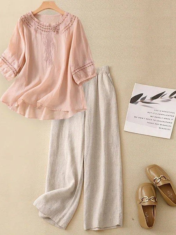Linen Pant Wide - Ensemble haut de gamme en coton