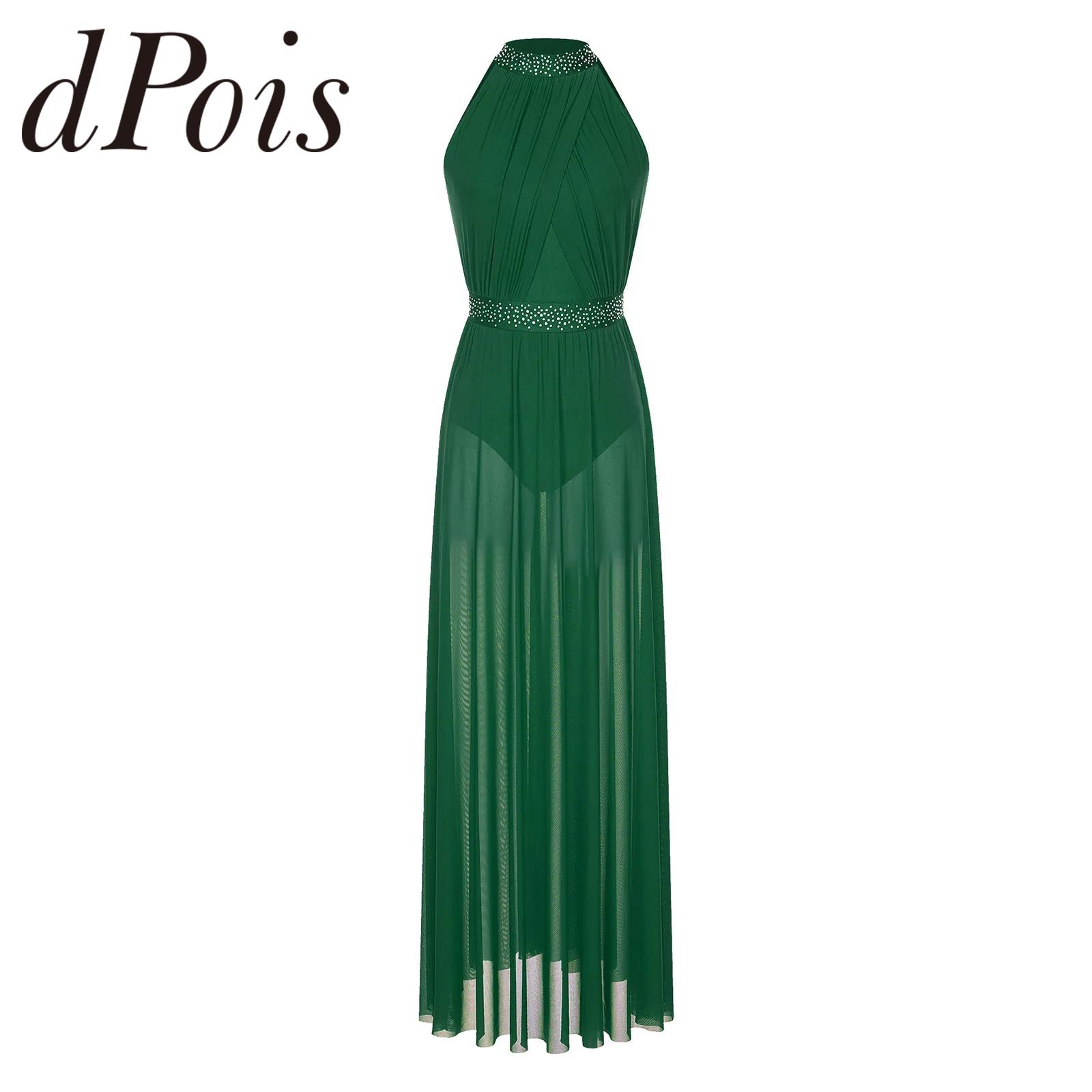 Maxi Dress Halter - Femmes fendu maille transparente licou justaucorps