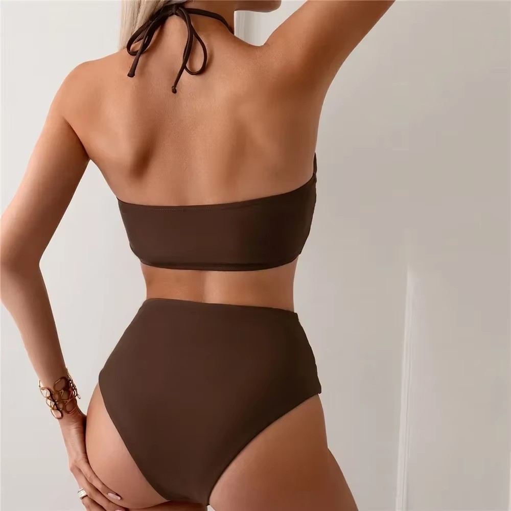 Maillots de bain solides marro - Swimsuit Bikini Ruched avis et prix