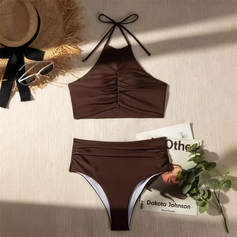 Maillots de bain solides marro - Swimsuit Bikini Ruched avis et prix